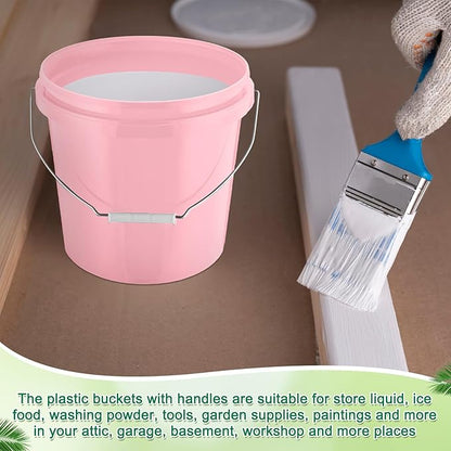 Tioncy 10 Pcs 2 Gallon Plastic Bucket with Lid Heavy Duty 2 Gallon Bucket Pail with Lid Handle for Storage Container Home Household Cleaning (Light Pink)