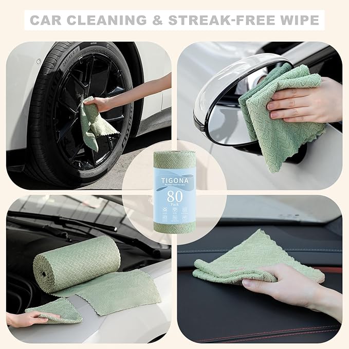 80 Pack Microfiber Cleaning Cloth Roll Reusable Paper Towels 12"x12" Tear Away Cloth,Absorbent Dish Rags for House Kitchen,Wash Cloths,Lint Free Rags for Window Cars Cleaning Supplies