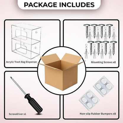 Acrylic Trash Bag Dispenser Roll Holder – 2 Compartment Clear Wall Mount & Trash Bag Holder Under Sink Organizer for Kitchen Cabinet, Drawer, Pantry – Trash Liner Storage Box for Garbage, Grocery Bags