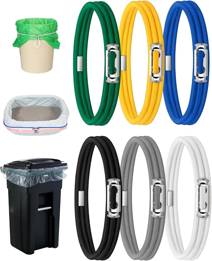Garbage Can Rubber Bands Cord Lock Adjustable Design Trash Can Bands Fits 4-33 Gallon Trash Cans Multifunction Bands Litter Box Bands Beach Towel Bands for Outdoor Kitchen Tables Picnic Camping Party