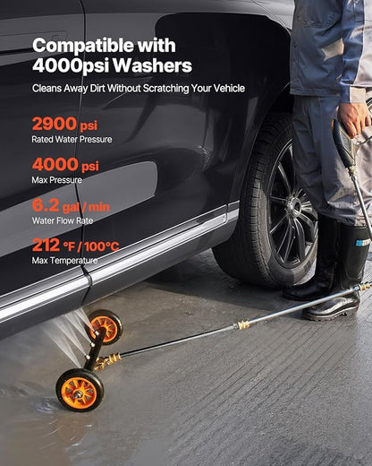 VEVOR 16 Inch Pressure Washer Undercarriage Cleaner, 4000 PSI Stainless Steel Cleaner with Angle Adjustment and 4 Nozzles, with 2 Extended Wands for Driveway, Patio, Deck