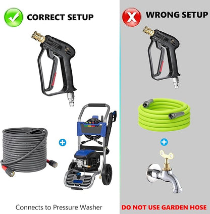 Short Pressure Washer Gun with Swivel, 4000 PSI Power Washer Gun, M22 14mm/15mm & 3/8" QC Inlet, 1/4" Quick Connect for Foam Cannon, Car Wash, Patio & Driveway