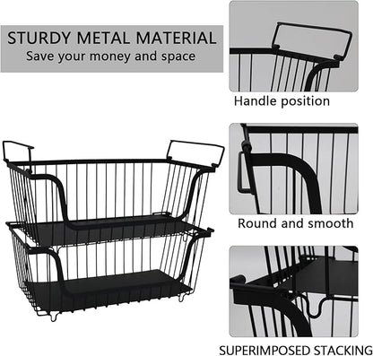 2 Pack Cleaning Supply Caddy and Trash Bag Holder Stand Set,Stackable Wire Storage Baskets,Under Sink Organizer,Cleaning Products Storage Organizer with Handles for Bathroom, Bedroom,Kitchen