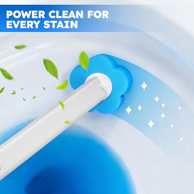 Disposable Toilet Brush 2 Pack- Toilet Brush and Holder Set, Toilet Bowl Brush, Each Toilet Wand with 10PCS Brush Refills for Bathroom Deep Cleaning (2 Pack, White)