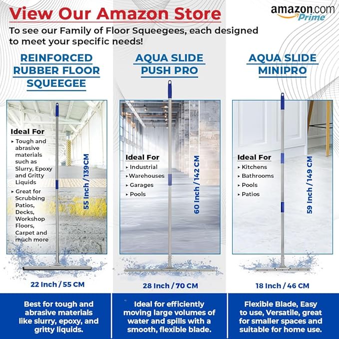 MHM AquaSlide MiniPushPro – 18-Inch Epoxy Squeegee for Shop & Concrete Floors, Tile Floor Wiper with Rubber Blade, Jalador de Agua para Piso