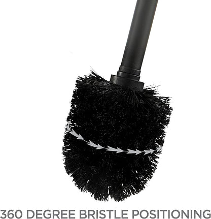 Bath Bliss Toilet Brush and Holder | Self Closing Lid | 360 Degree Brush Head | Bathroom Cleaning | Compact Size | Storage and Organization | Carbon