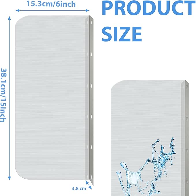 Amylove 15 x 6 Inch Stainless Steel Splash Guard Stainless Steel Wall Mount Guard with Screws Screws for Bathroom Sink Side Sink Splash Prep Sinks Protector for Commercial Kitchen Restaurant