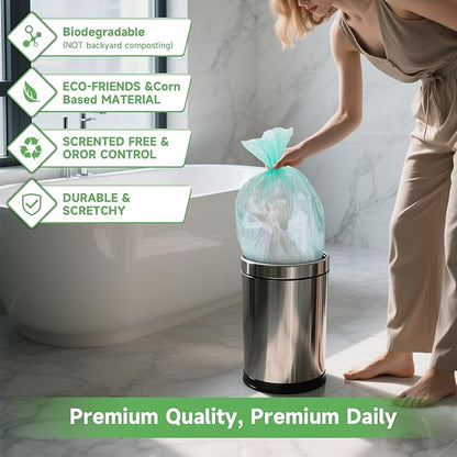 5 Gallon Trash Bags Biodegradable Unscented - Green Small Garbage Bags Compostable 100 Count 18 Liter Recycling Waste Basket Kitchen Office Bathroom Liners Strong Thick Bulk Heihaily