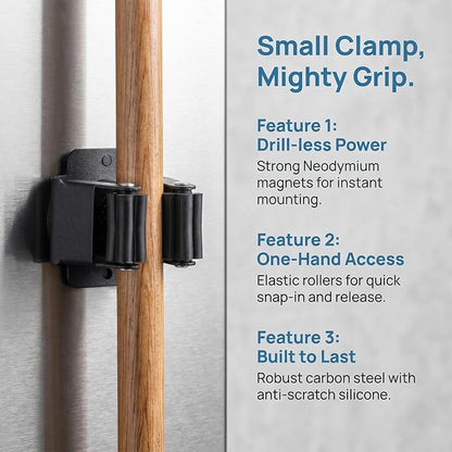 Magnetic Broom Holder Wall Mount, 5PCS No-drill Broom and Mop Organizer Wall Hanging,12lbs Heavy Duty Magnetic Tool Holder for Work Garage Laundry Kitchen RV Van Accessories (10)