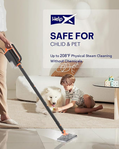 Steam Mop Cleaner with Detachable Handheld Steamer, 14 in 1 Multiple Accessories, Washable Microfiber Pads, 350ml and 2 Adjustable Levels for Home Floor, Tiles, Carpet and Grout Cleaning