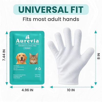 Hypoallergenic Pet Glove Wipes for Dogs & Cats - 7 Individually Wrapped Disposable No-Rinse Grooming Mitts | Lick-Safe Waterless Cleaning Gloves for Paws, Butt, Face & Fur | Deodorizing & Soft
