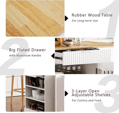 48.5" Kitchen Island with Trash Can Storage Cabinet, Power Outlet, Internal Storage Rack, Rolling Kitchen Islands Cart on 5 Wheels with 3 Drawers, 3 Open Side Racks, White