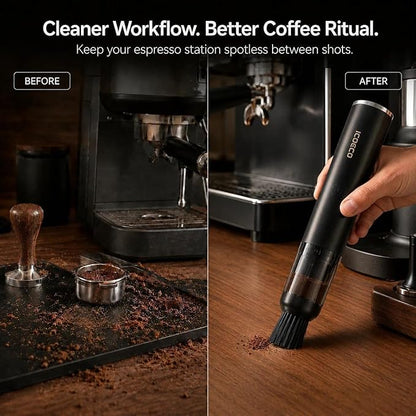 Coffee Grinder Vacuum Cleaner, Rechargeable Mini Vacuum for Coffee Grounds, Espresso Machine & Barista Station Cleaning Tool with 4 Attachments, Portable Desktop Cleaner for Home Baristas