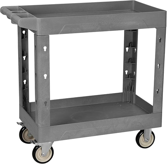 2-Shelf Heavy Duty Utility Cart with Wheels, 34 x 17-Inch Plastic Rolling Tool Cart, 550 lbs Capacity Mechanic Work Cart for Garage,Warehouse,Workshop
