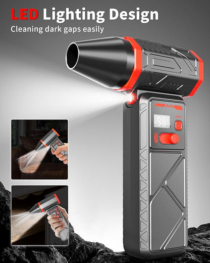 Electric Compressed Air Duster, 150000RPM Cordless Air Duster with 8000mAh Rechargeable Battery, Stepless Speed, Adjustable 90 Nozzle, LED Light for PC Cleaning, Keyboard, Car Interior, Home