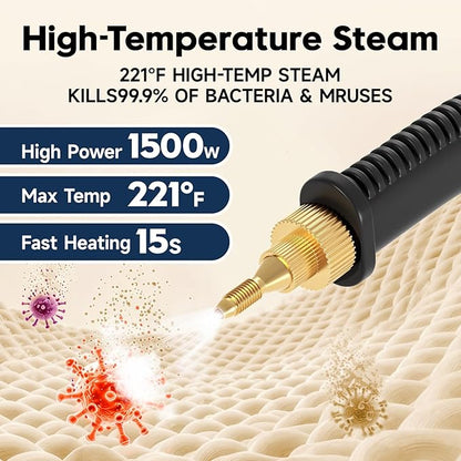 KEROMEE Steam Cleaner, 1500W High Pressure Steamer with 1.27Qt Tank, 15s Fast Heat, 6-Level Adjustable Steam, Portable Machine with 15pcs Kit for Dirt, Grease, Grout, Tile, Floor, Car Detailing