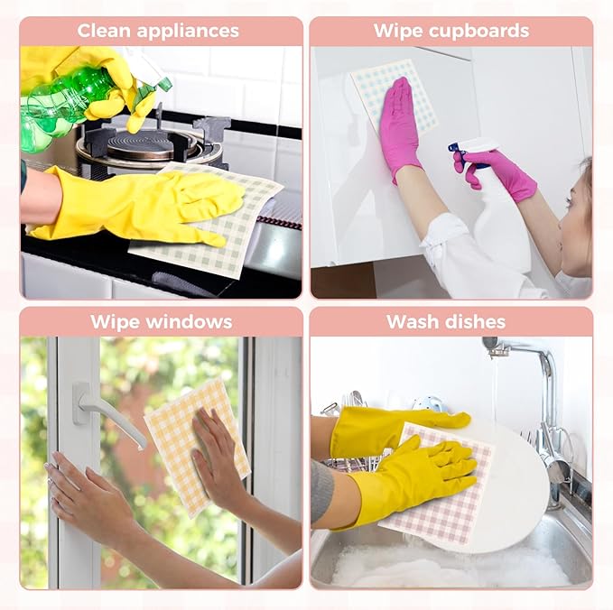wlich 5PCS Swedish Dishcloths for Kitchen, Reusable Dish Rags for Washing Dishes with Clips, Non-Scratch Kitchen Towels and Dishcloths Sets, Washable Swedish Dish Cloths, No Odor(Grid)