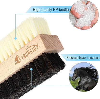 YoungJoy 2 Pieces Dual Sided Sneaker Shoe Cleaner Brush Set Shoes Clean Brush Kit Both Boar and Plastic Bristles with Microfiber Cloth (A)