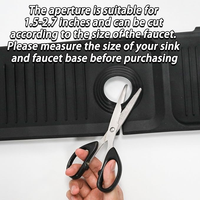 24 Inch Black Durable Faucet Mat, Silicone Kitchen Sink Splash Guard Behind Faucet, Draining Mat for Kitchen/Bathroom/Farmhouse/RV (60 * 15 * 1.8cm)