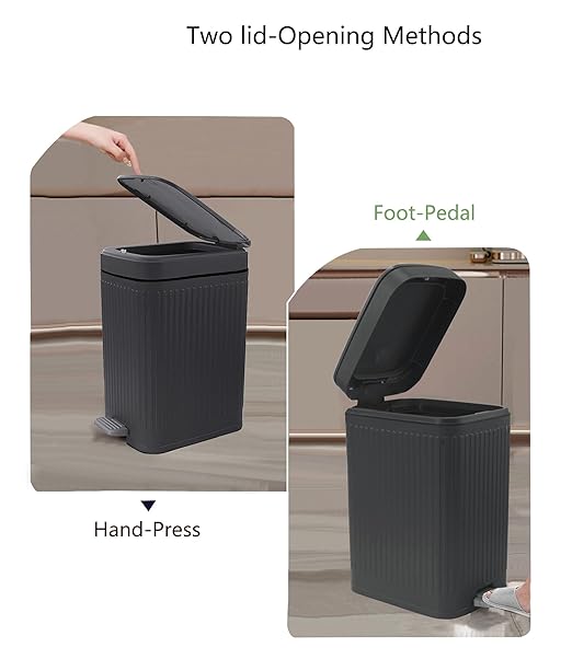 Feisco Small Trash Can with Lid,Small Bathroom Trash Can with Foot Pedal and Press Type Lid,Slim Step-On Trash Bin Wastebasket Garbage Can for Kitchen,Bathroom Office, Bedroom (Gray, 1.8 Gallon)