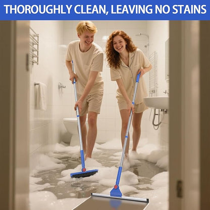 COBETE Floor Scrubber Grout Brush with 16.92IN Large Floor Rubber Squeegee, V-Shaped Scrub Brush and Foam Squeegee Collaborate Cleaning For Tiles, Marble, Glass in Bathrooms, Kitchen,Garages, Pet Hair