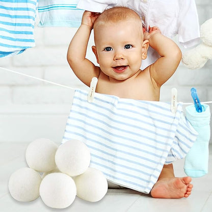 Wool Dryer Balls XL Size 6 Pack, Natural Fabric Softener 100% Organic Premium New Zealand Wool, Chemical Free and Reduces Wrinkles, 1000+ Loads, Baby Safe, Saving Energy & Time, White 6 Count