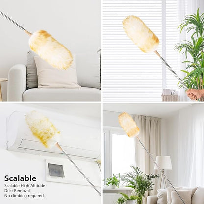 Lambswool Extendable Duster 32-98 Inch, Anti-Static Flexible Head, Stainless Steel Pole for High Ceilings, Fans, Interior & Roof Dusting(Two Pack)