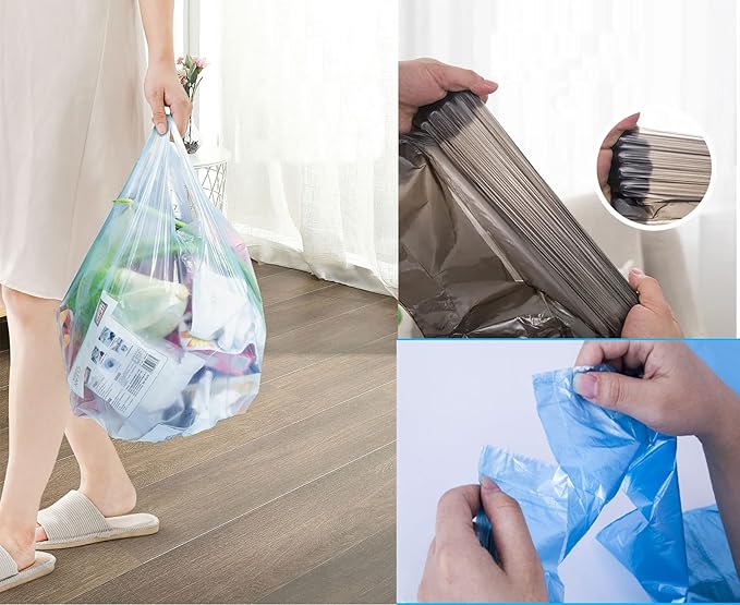 4 GALLON Bathroom Trash Bags, 8 Rolls/200 Counts Small HANDLES Garbage Bags for Office, Bathroom Wastebasket Waste Bin Colorful Portable Rubbish Bags (200)