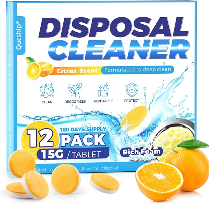 Garbage Disposal Cleaner Tablets - 12 Pack, XXL Foaming Disposal Cleaner - Powerful Deep Cleaning & Grease Remover, Septic Safe Kitchen Sink Drain Care for Maintenance
