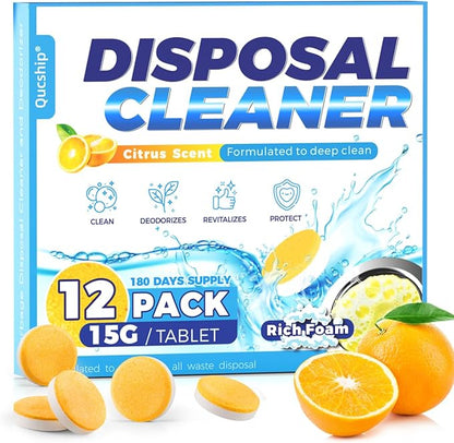 Garbage Disposal Cleaner Tablets - 12 Pack, XXL Foaming Disposal Cleaner - Powerful Deep Cleaning & Grease Remover, Septic Safe Kitchen Sink Drain Care for Maintenance