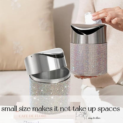 ZOOFOX Countertop Trash Can, 1.5 Liter Bling Rhinestone Garbage Bin with Swing Lid for Home, Office, Vanity Tabletop, Bedroom, Bathroom