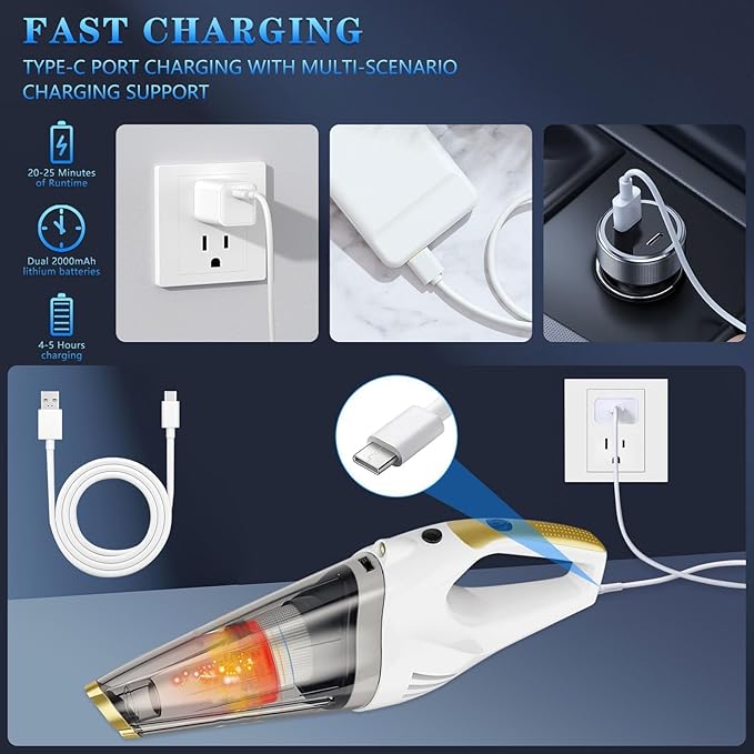 Handheld Vacuum Cordless, Dust Busters Cordless Rechargeable Car Vacuum with LED Light, Strong Suction with Filters, Vacuum Cleaner for Car, Handheld Vacuum for pet hair /Home/Office, Quick Clean