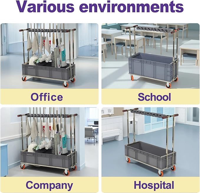 SARKEY Mobile Broom Mop Holder,Mobile Cleaning Trolley,Freestanding Housekeeping Storage,Solves The Problem Of Dripping Mops And Wet Floors,For Garden,Schools,Hotels(100x40x110cm(39x16x43in))