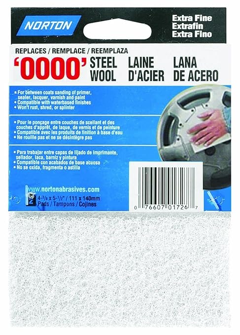 Norton 01726 Synthetic Steel Wool, White, 10 Pads Total (5 Pack)