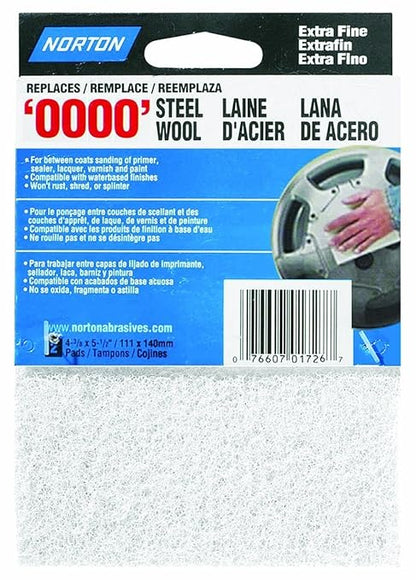 Norton 01726 Synthetic Steel Wool, White, 10 Pads Total (5 Pack)