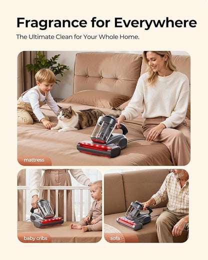 JIGOO J300 Pro Matture Vacuum Cleaner with 14Kpa 550W Powerful Suction, Infrared, UV & Heating Tech for Deep Cleaning, Anti-Allergen Bed Vacuum with Dust Sensor & Plant Fragrance for Bed, Sofa, Crib