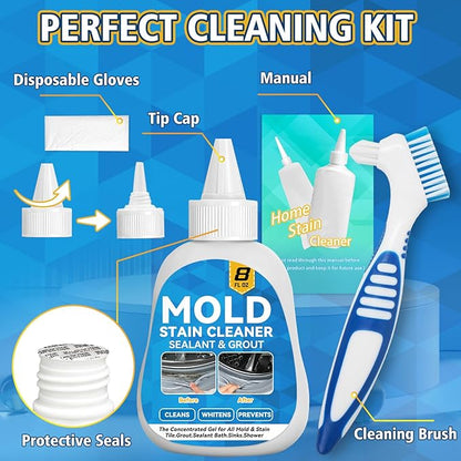 Mold Stain Cleaner Gel, 8 Fl Oz Washing Machine Cleaner with Brush, Mold Cleaner Gel for Front Loader Washing Machine Seal, Bathroom Grout, Kitchen Sink, Shower, Refrigerator Strip (Basil)