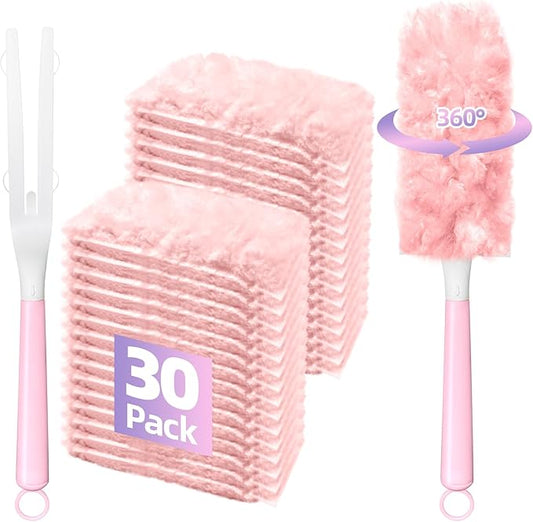 30 Count Duster Refills Compatible with Swiffer Handle, 360° Multi-Surface Duster Refills with 1 Handle, Dusters with 5X Microfibers for Cleaning Home, Furniture, Electronics, Office, Blinds