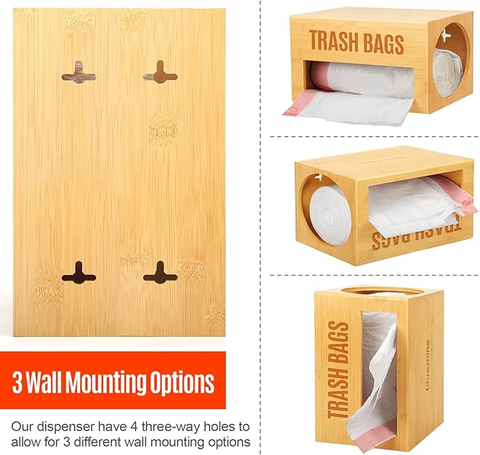 Libreshine Extra-Large Top-Loading Garbage Bag Holder Dispenser, Bamboo Trash Bag Organizer for Costco-Sized 13-33 Gallon Jumbo Rolls, Under-Sink, Wall-Mounted Storage for Kitchen & Garage