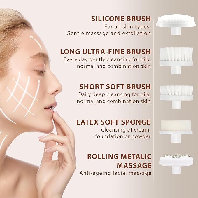 Facial Cleansing Brush Face Scrubber Exfoliating Cleaning Skin Care Cleanser Wash Women Girls Electric Beauty Powered Exfoliator Skincare Spin Tools Scrub Washer Self Care by VISOFO (Onyx)