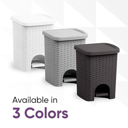 Superio 2-Pack Mini 6L Step Pedal Trash Can - Wicker Design, Hidden Mechanism, Durable Plastic, Ideal for Desktop, Countertop, Pet Waste/Dog Poop- Brown
