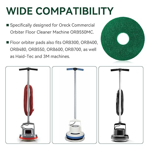437.056 Cleaning Orbiter Pads for 550Mc Orbiter Hard Floor Machine, 12" Commercial Floor Scrubber Pads Polish Pads -to Daily Heavy-Duty Cleaning and Light Stripping, Non Woven, Greens, 2 PC