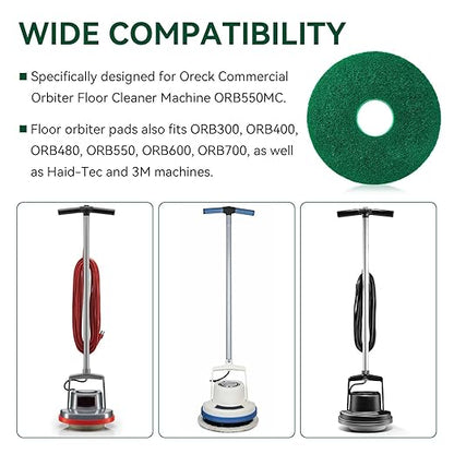 437.056 Cleaning Orbiter Pads for 550Mc Orbiter Hard Floor Machine, 12" Commercial Floor Scrubber Pads Polish Pads -to Daily Heavy-Duty Cleaning and Light Stripping, Non Woven, Greens, 2 PC