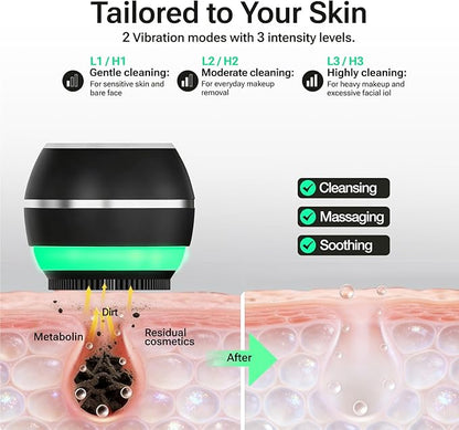 Electric Face Scrubber & Silicone Facial Cleansing Brush - Waterproof Sonic Face Brush Exfoliator with LED Screen, 3 Beauty Light Modes, Rechargeable Face Wash Brush for Deep Cleaning & Massage-Black