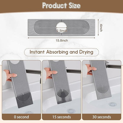 Faucet Mat for Kitchen Sink, Diatomite Quick Drying Tray , 15.8 Inch Kitchen Sink Splash Guard and Bathroom Stone Tray for Counter. Super Absorben.Deep Grey