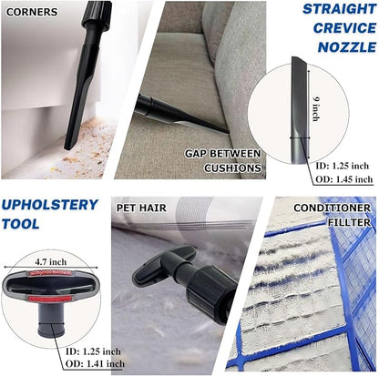 Universal Vacuum Attachments Hardfloor Brush and Replacement Accessories for Vacuum Cleaners - Horsehair Hardwood Floor Attachments and Vacuum Hose Adapter Kit - Vacuum Attachments for Car Detailing