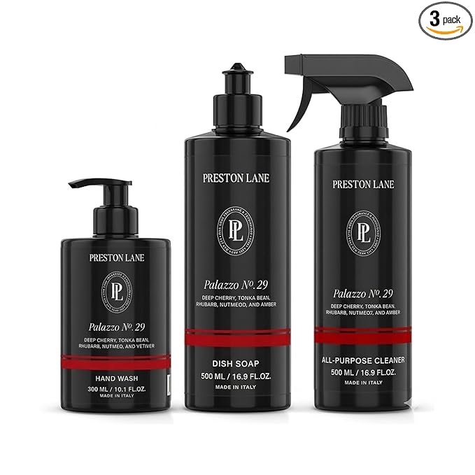 Preston Lane Luxury Kitchen Set – Hand Wash, Dish Soap & All-Purpose Cleaner | Plant-Powered Cleaning Essentials Bundle with Fine Italian Fragrance, Palazzo No. 29 Scent