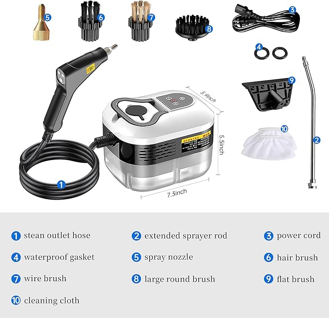 Powerful 2500W Handheld Steam Cleaner,15s Fast Heat-Up & High-Pressure Steam, 6-Level Adjustable Settings for Deep Cleaning on Floors, Kitchen, Bathroom, Car, Grout (Matte Black)