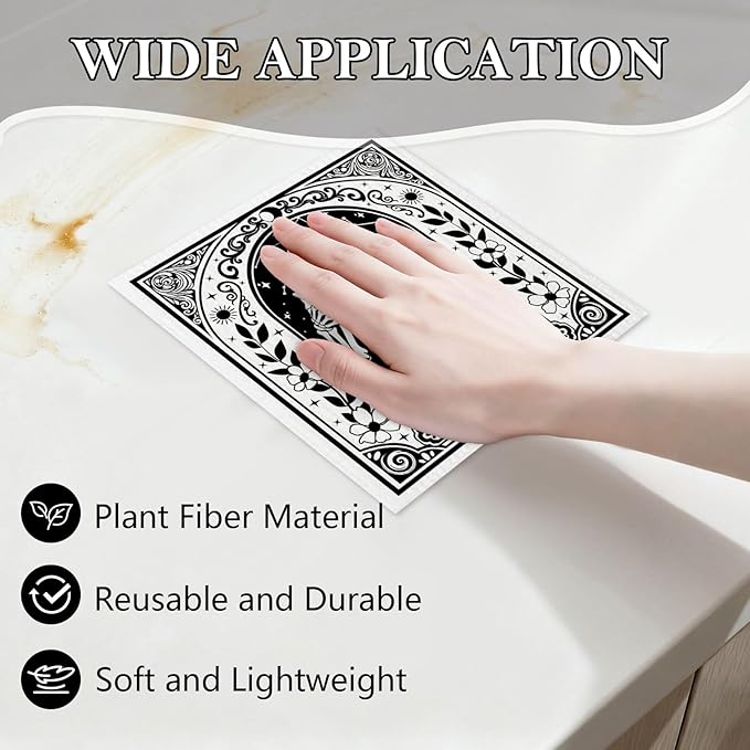 5 Pack Mixed Gothic Skeleton Swedish Kitchen Dishcloths Dish Towels, Tarot Card Pattern Dish Towels Kitchen, Swedish Dishcloth, Paper Towels Reusable, Dish Cloth Towel Cleaning Wipe for Home
