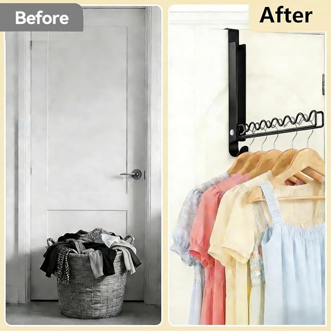 Over The Door Drying Rack with Hooks, Double Folding Portable Small Space Storage for Laundry Bathroom Travel Bedroom Drying (2Pack, Black)
